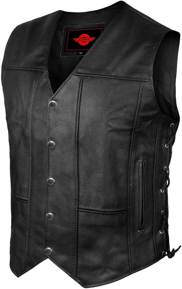 Alpha Leather Motorcycle Vest for Men Riding Club Black Biker Vests With Concealed Carry Gun Pocket  | Amazon (US)