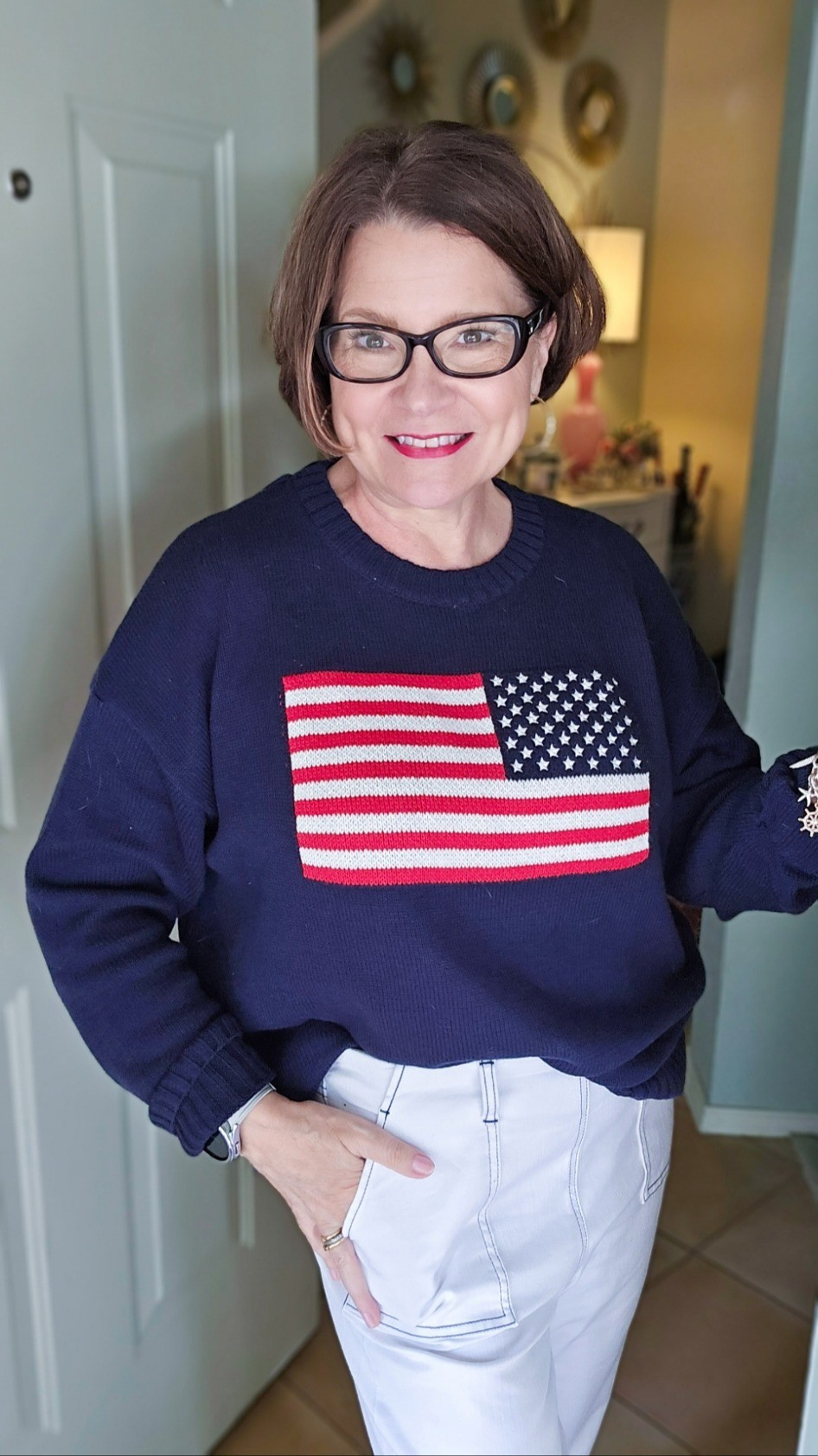 I love a good Americana sweater with white jeans! Perfect for summer.

#LTKSummerEdit #LTKSeasonal #LTKMidsize