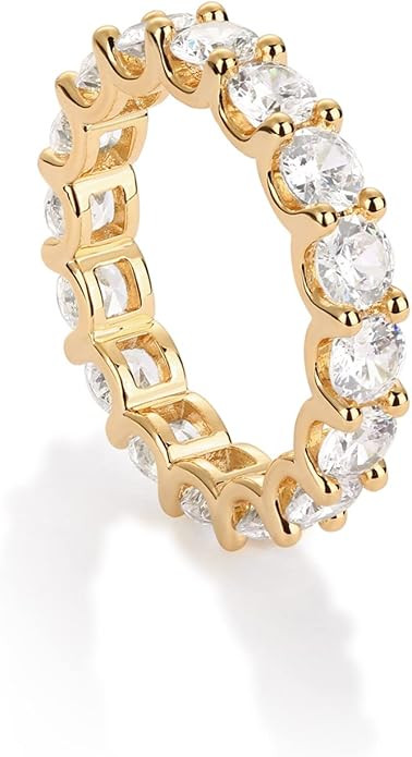 PAVOI 14K Gold Plated Rings Cubic Zirconia Love Ring | 4mm Stackable Rings for Women | Gold Rings... | Amazon (US)