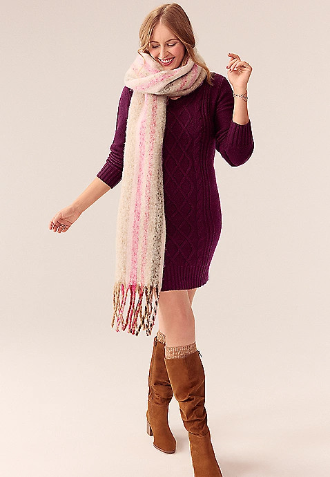 Cable Knit V Neck Sweater Dress | Maurices