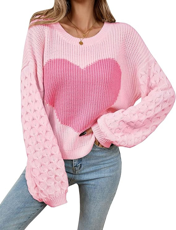 Womens Valentine Heart Sweater 2026 Valentines Day Trendy Cute Oversized Long Sleeve Pullover Swe... | Amazon (US)
