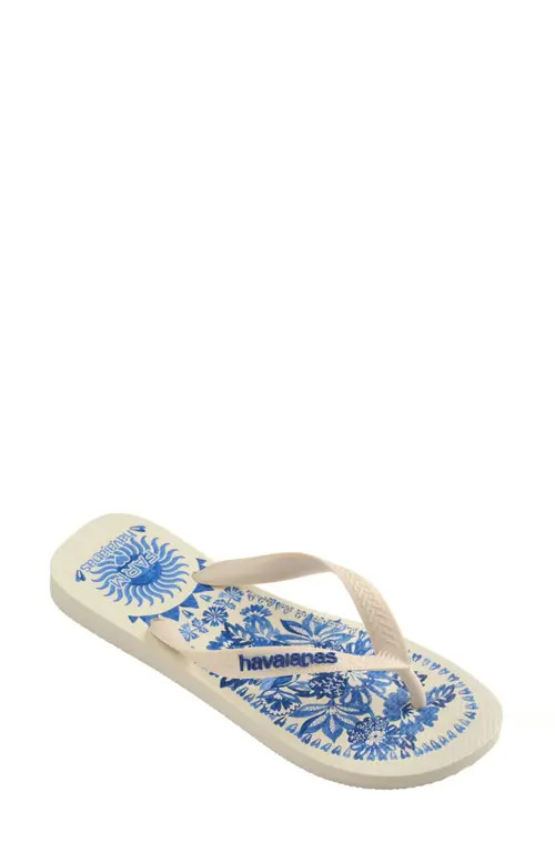 Havaianas x Farm Rio Print Footbed Flip Flop in Beige at Nordstrom, Size 5 | Nordstrom