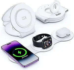 Hicober 3 in 1 Charging Station for Apple, Travel Wireless Charger for Magsafe Charger Foldable S... | Amazon (US)