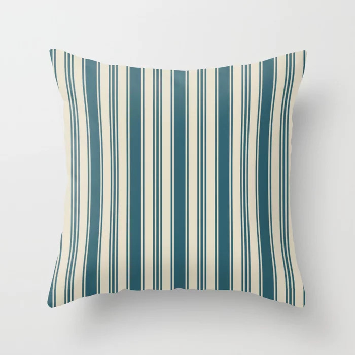 Vintage stripes wallpaper design dark teal pattern Throw Pillow by DanaDuDesign | Society6 | Society6
