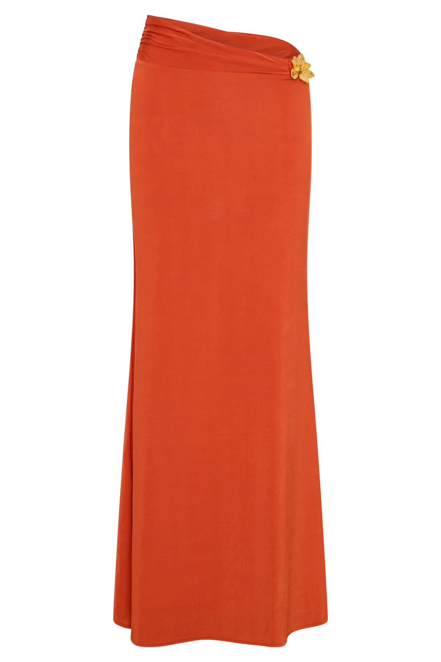 Ainsley Asymmetrical Maxi Skirt With Floral Hardware - Burnt Orange | Meshki (APAC)