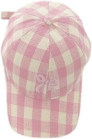 Obenie Cute Bow Embroidered Checkered Hat Women's Sunshade Hat Baseball Hat Retro Golf Hat Runnin... | Amazon (US)