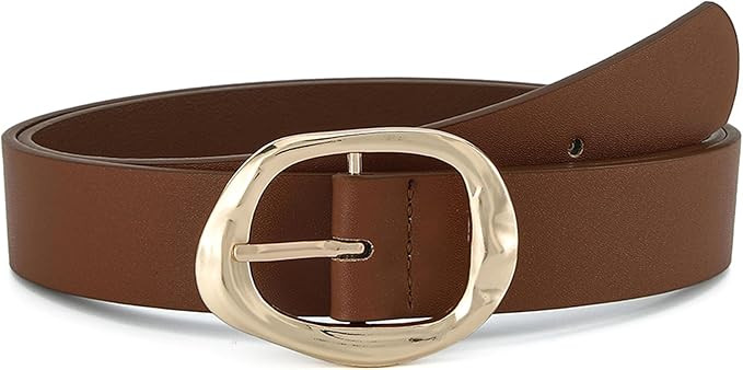 Earnda Leather Belts for Women Casual Fashion Waist Belt with Liquid Shapes Gold Buckle for Jeans... | Amazon (US)