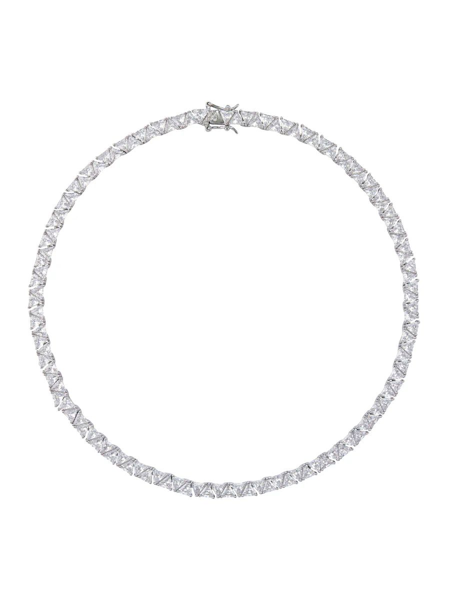 THEODORA DOUBLE TRILLION, LAB-GROWN WHITE SAPPHIRE SILVER RIVIÈRE NECKLACE | Dorsey