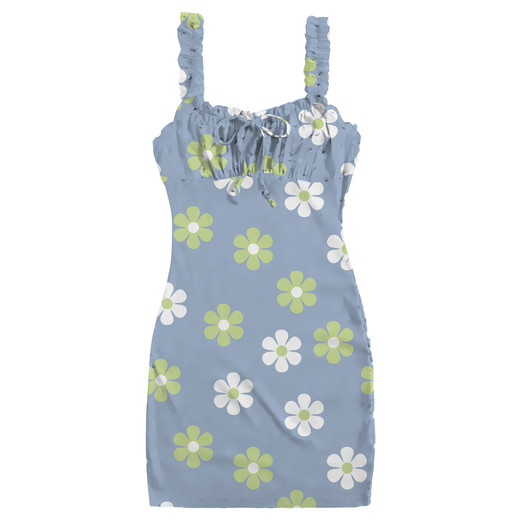 retro blue floral ruched bust bodycon dress | Five Below