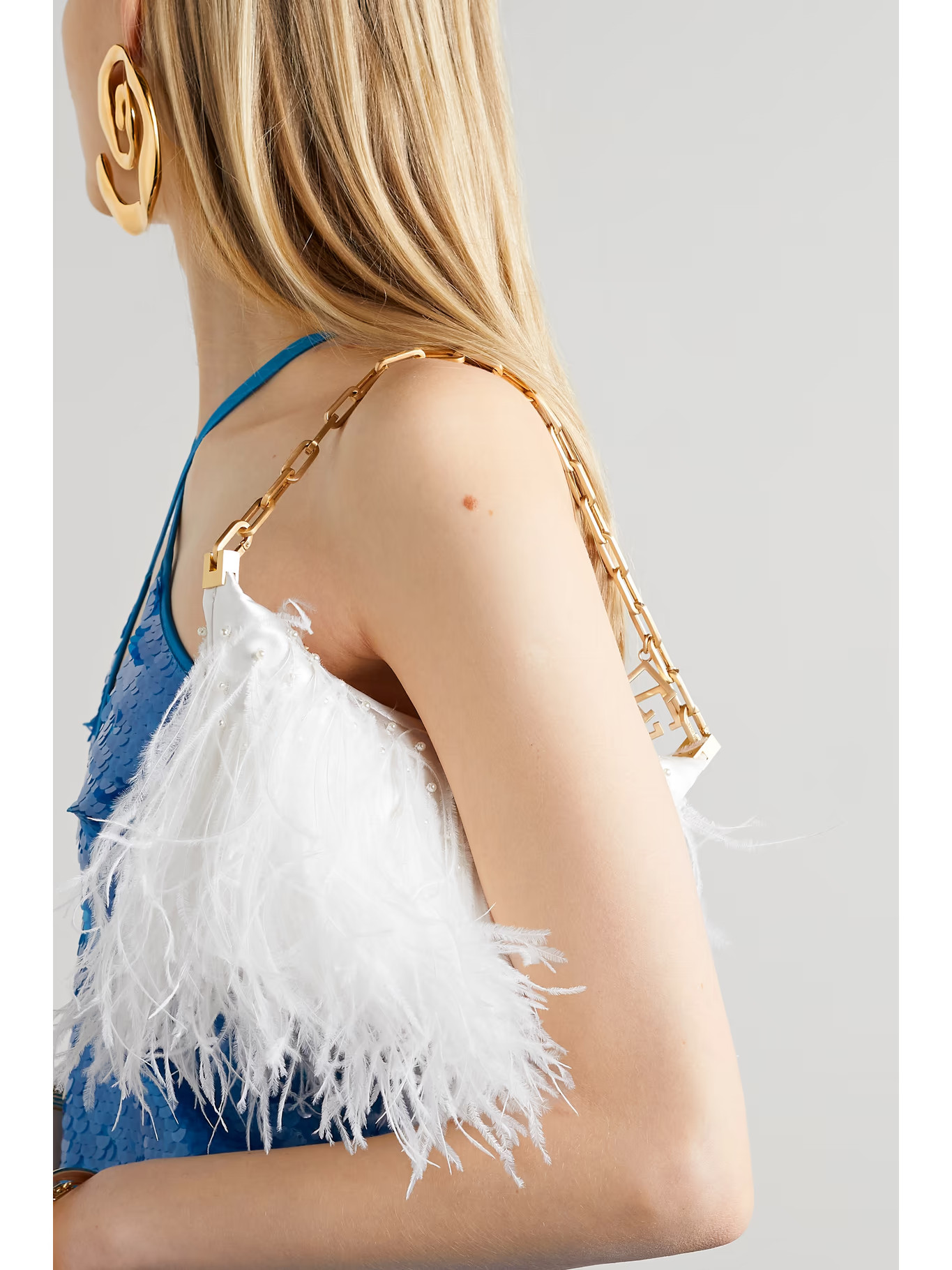 Faux pearl and feather-embellished satin shoulder bag | NET-A-PORTER (US)