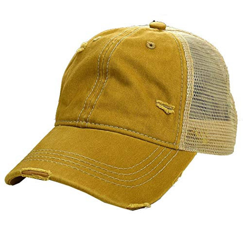 C.C Unisex Adjustable Mesh Distressed Trucker Baseball Cap Hat, Mustard | Amazon (US)