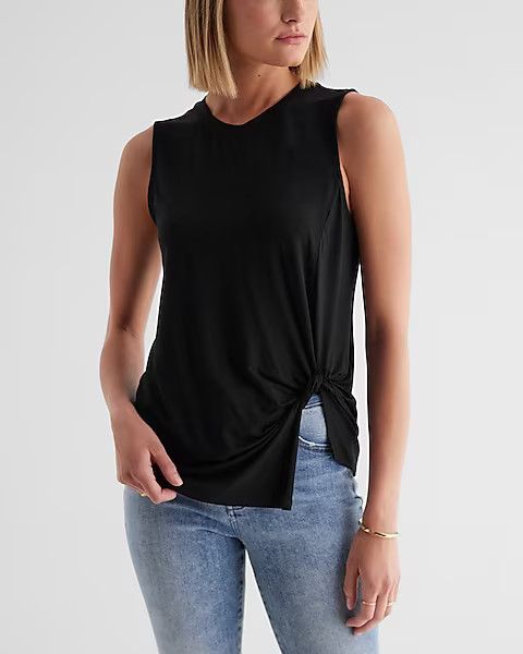 Relaxed Crew Neck Twist Front Tank | Express
