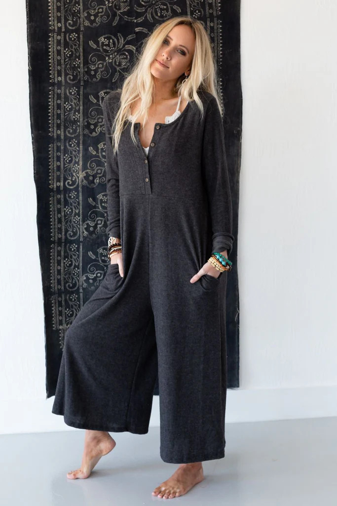 Simply Comfort Jumpsuit - Dark Gray | Three Bird Nest