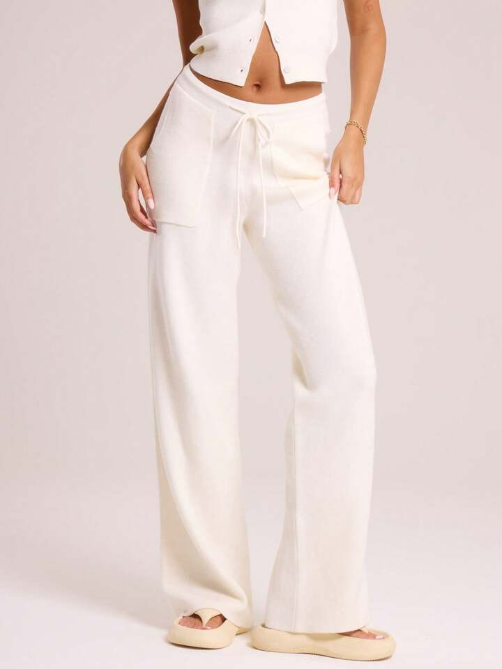 MUSERA Knitted Large Pocket Detail Tie Waist Trousers Thanksgiving | SHEIN