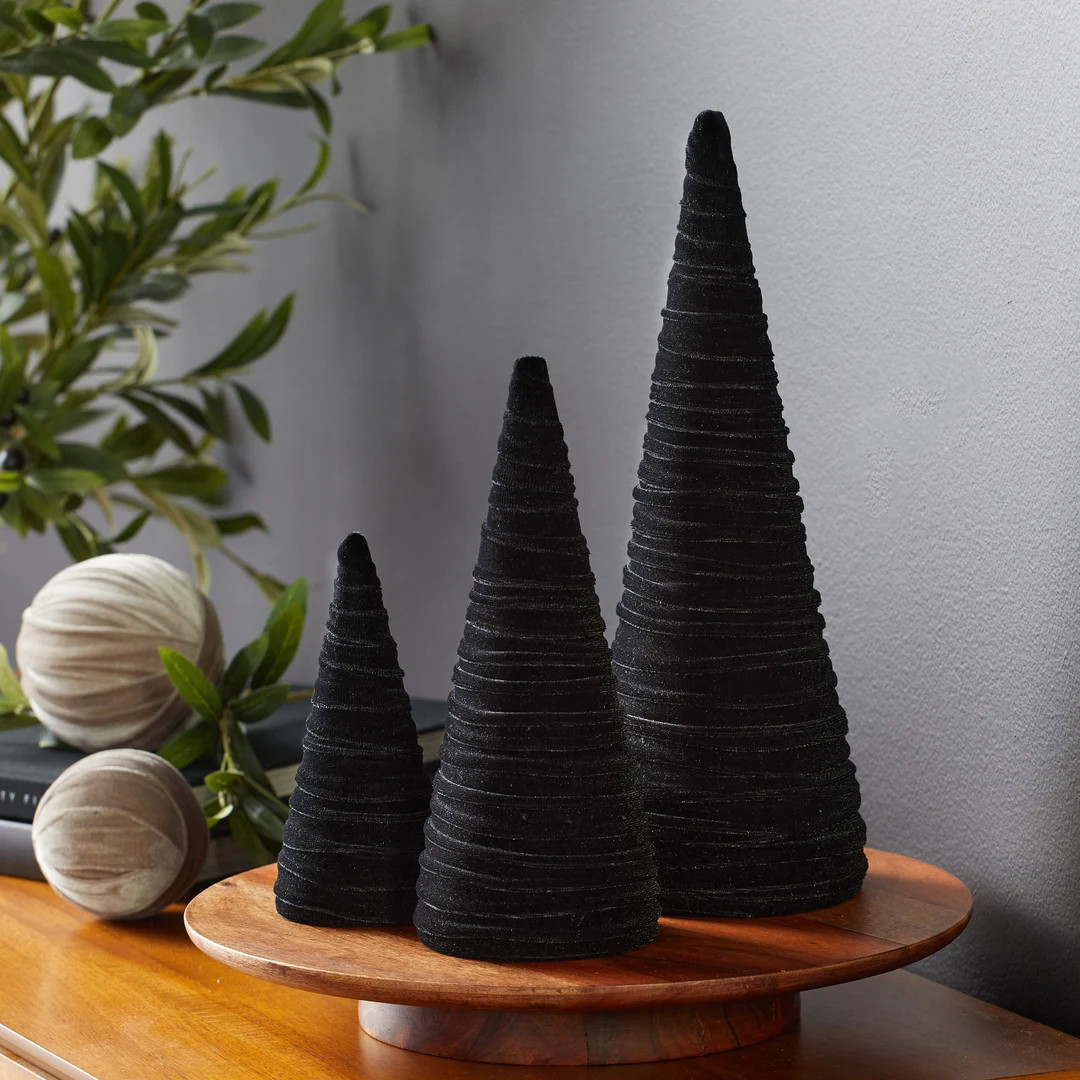 Black Velvet Cones Set of 3, Everyday Mantel Décor, Black and White, Christmas Tablescape, Weddi... | Etsy (US)