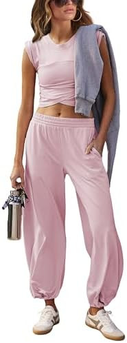 Womens 2 Piece Sweatsuits Sets Casual Workout Cropped Tee Top High Rise Sweatpants Athletic Track... | Amazon (US)
