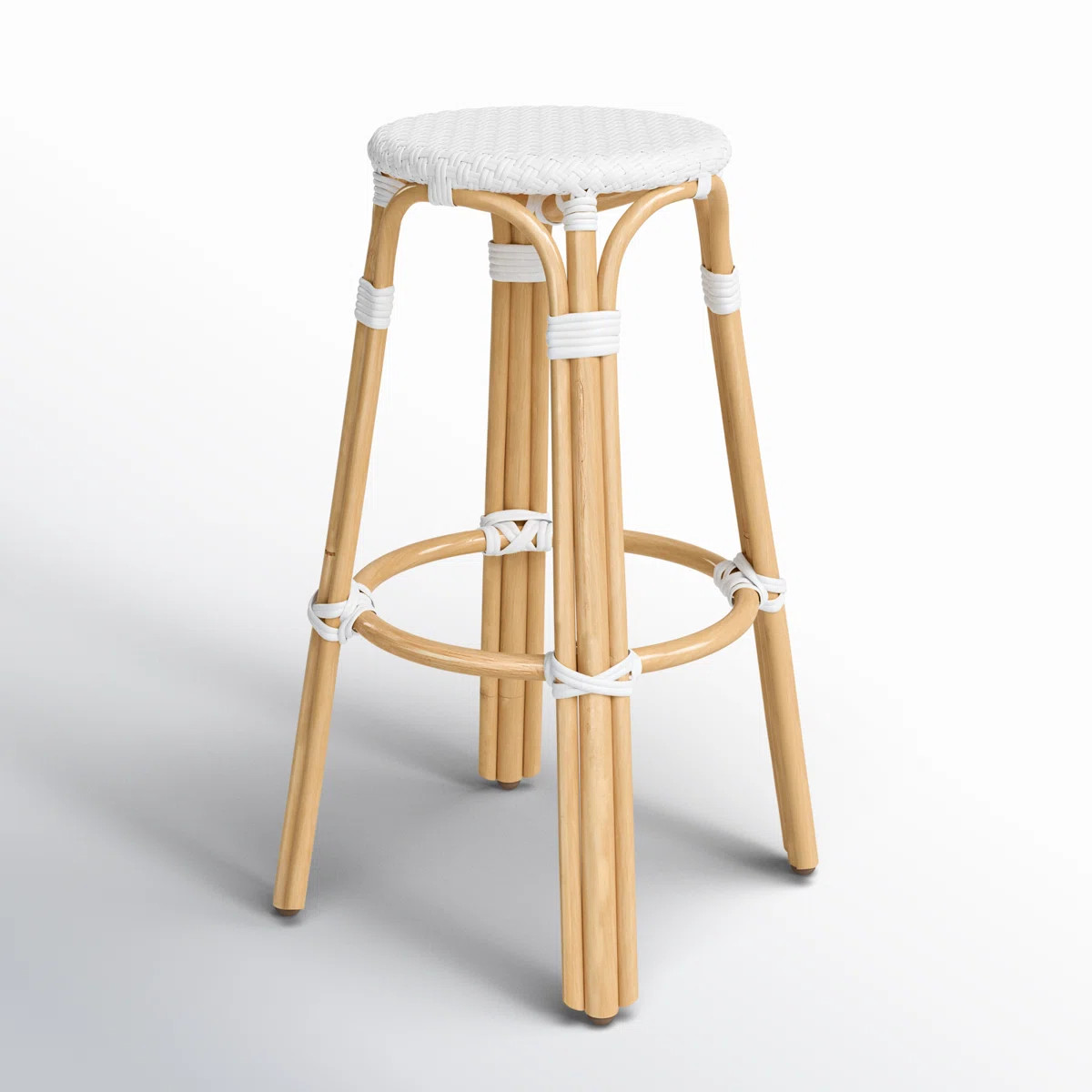 Alastair 30" Rattan Bar Stool - Glossy White/ Natural Rattan Frame | Wayfair North America