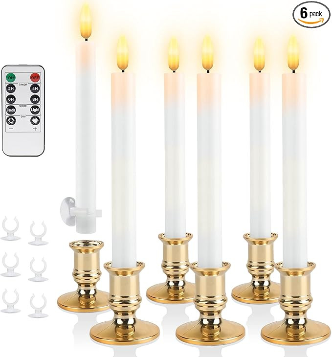 Christmas Window Candles, 6 Pack Lvory Flameless Taper Candles Flickering with Remote, Window Can... | Amazon (US)