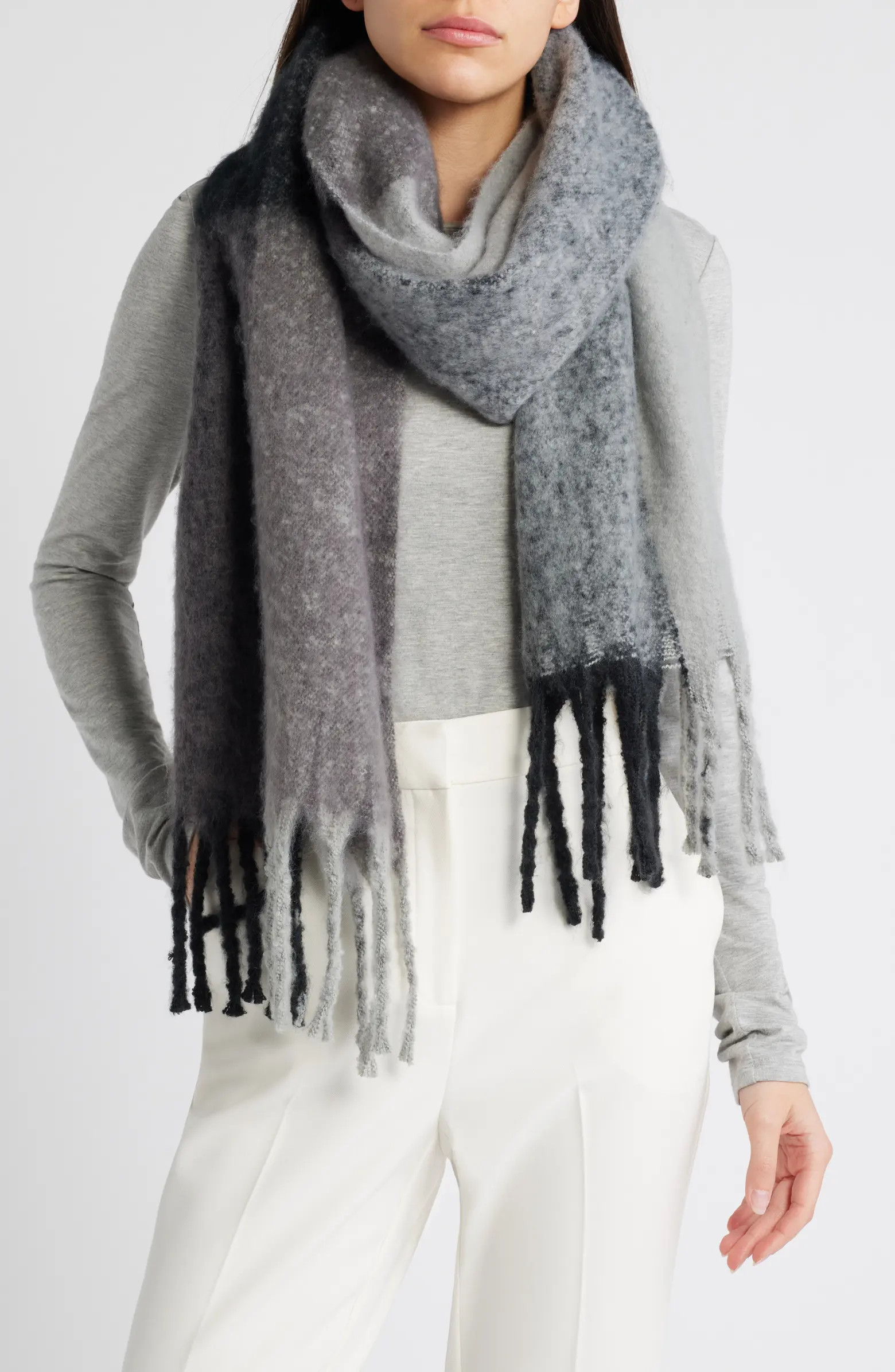 Plaid Brushed Fringed Scarf | Nordstrom