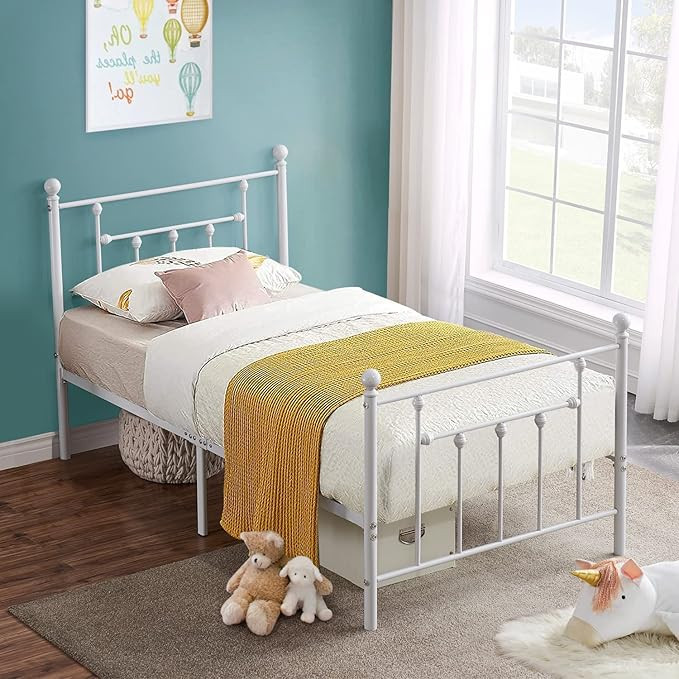 VECELO Twin Size Metal Platform Bed Frame with Headboard and Footboard, Sturdy Steel Slat Support... | Amazon (US)