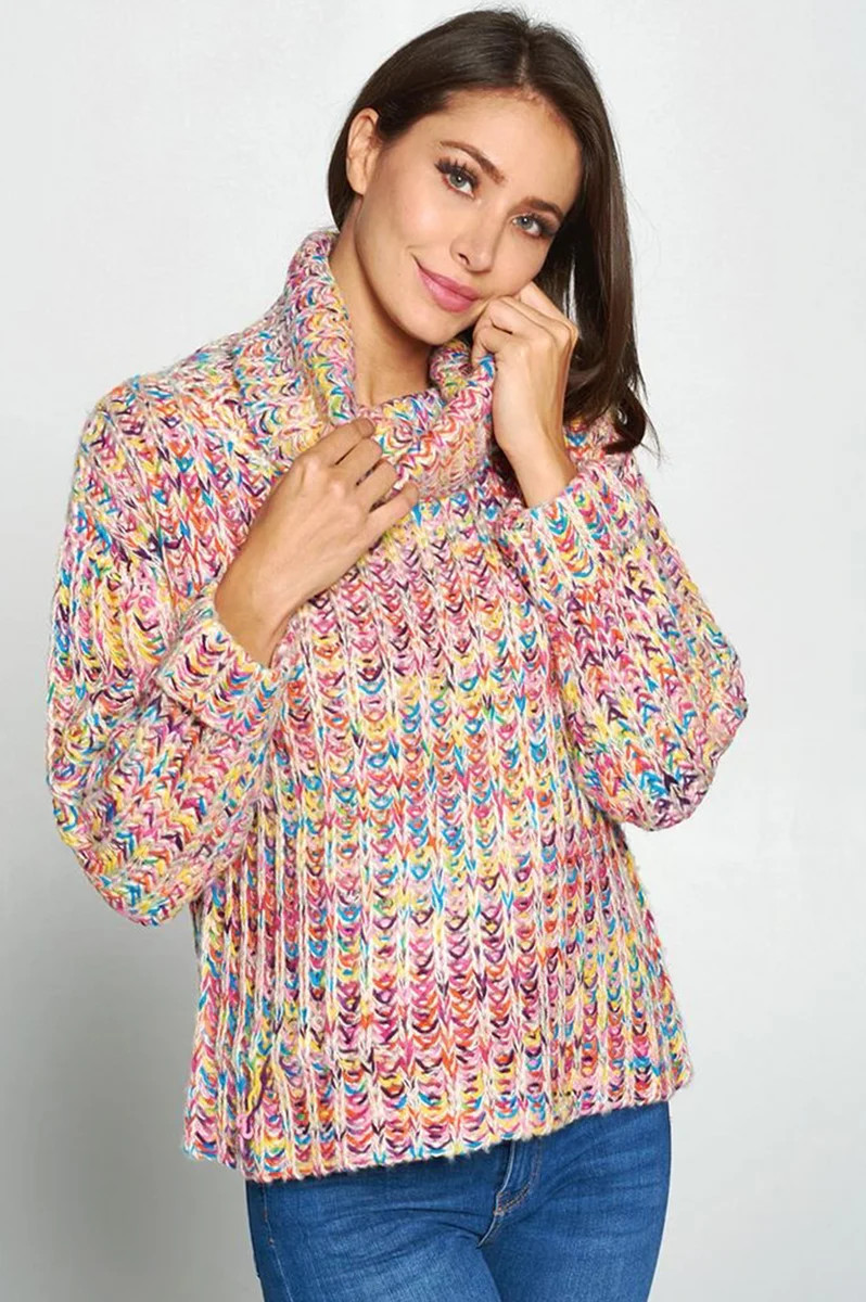 Jenni Multi-Color Turtleneck Knit Sweater | Benaar La