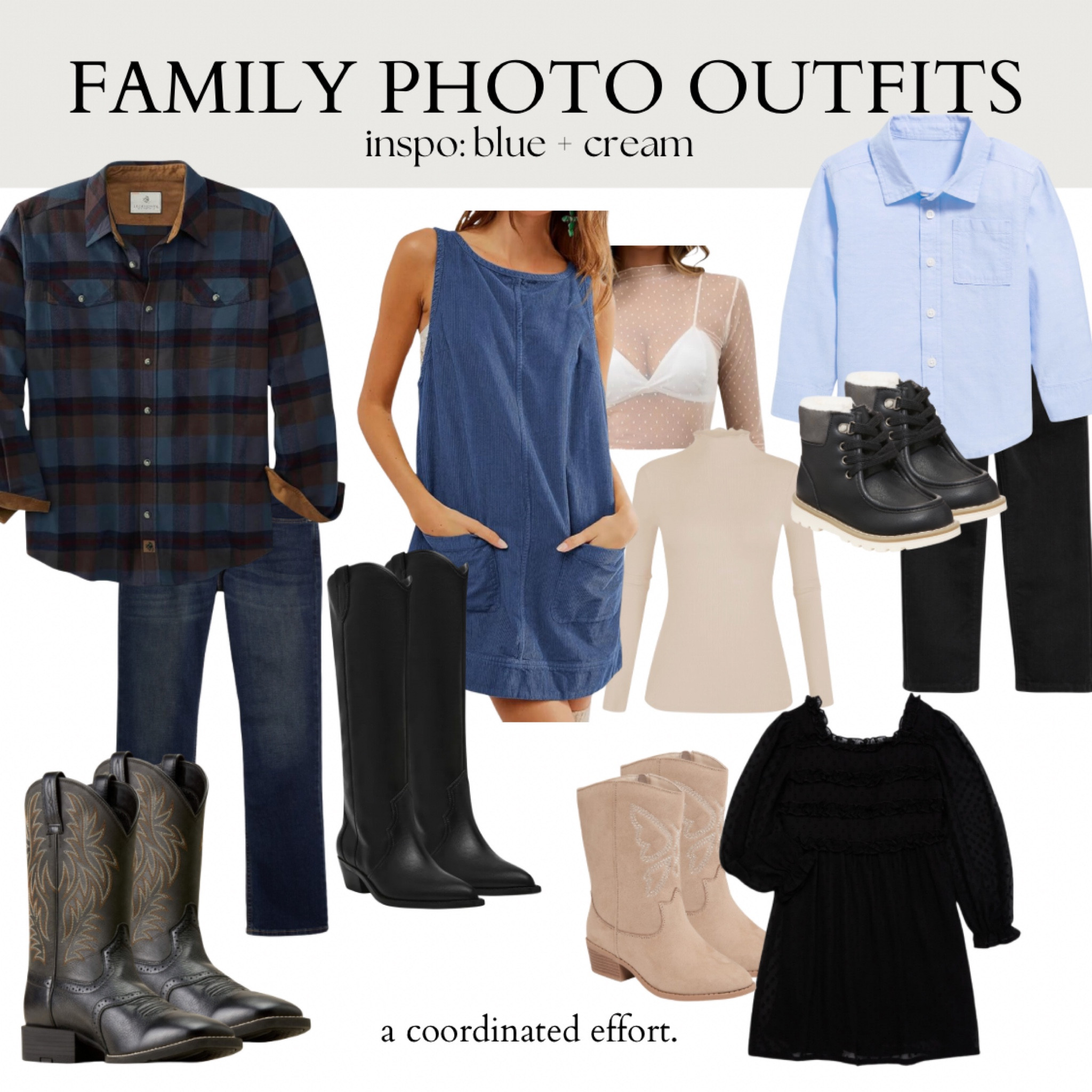 Western Boots Trend 🤝 Family Pictures Outfits
.
Can you imagine wearing these blues, blacks and creams against some golden grass for family pics?? I think it would be so cute 💙😍
.
Thanksgiving Outfit
Family Pics Ideas
What to wear with Black Cowboy Boots
Mom outfit for family pics
Blue Outfits for Family Pics 
Casual Family Photos

#LTKFamily #LTKHoliday #LTKMens