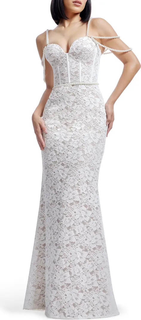 Antoinette Faux Pearl Lace Mermaid Gown | Nordstrom