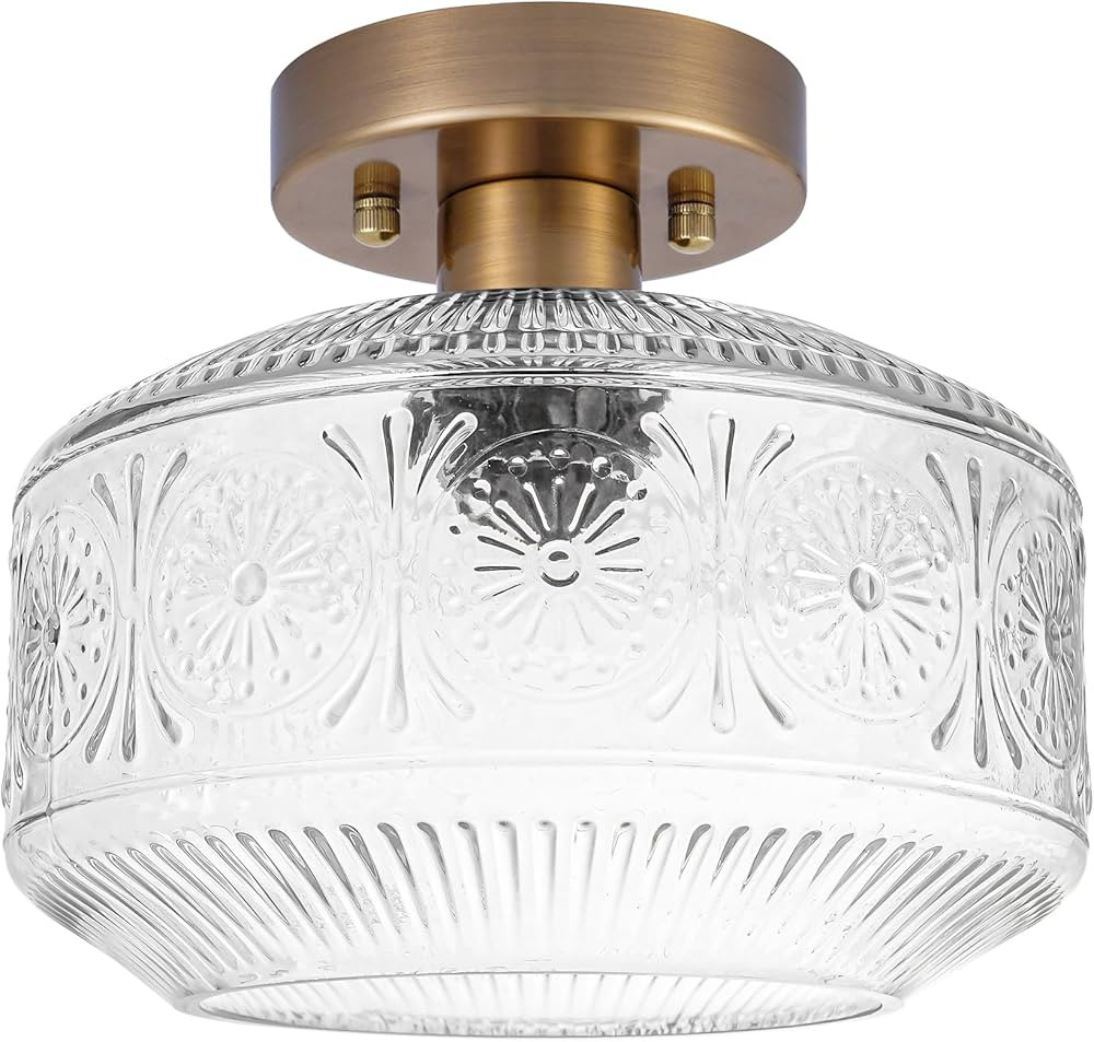 DSMJFU Semi Flush Mount Ceiling Light, Vintage Small Ceiling Light Fixture, Thickened Glass Hallw... | Amazon (US)