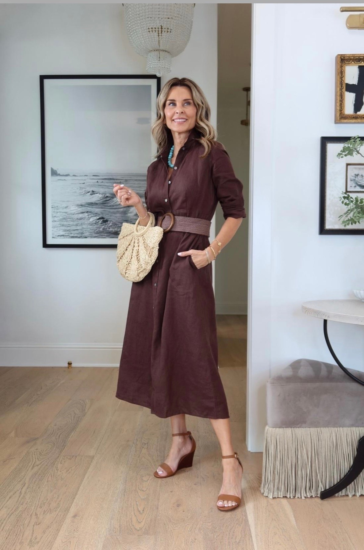 J.Jill new summer arrival are so pretty in the colors of the season and light breathable fabrics! I’m 5’6’’ wearing size XS in everything 
-chocolate brown maxi dress
-straw belt
-straw bag

@jjill

#LTKootd #LTKOver40 #LTKSeasonal