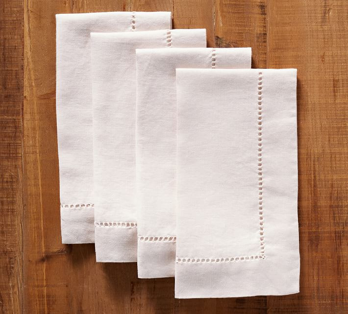 Monique Lhuillier Linen Hemstitch Napkins, Set of 4 | Pottery Barn (US)