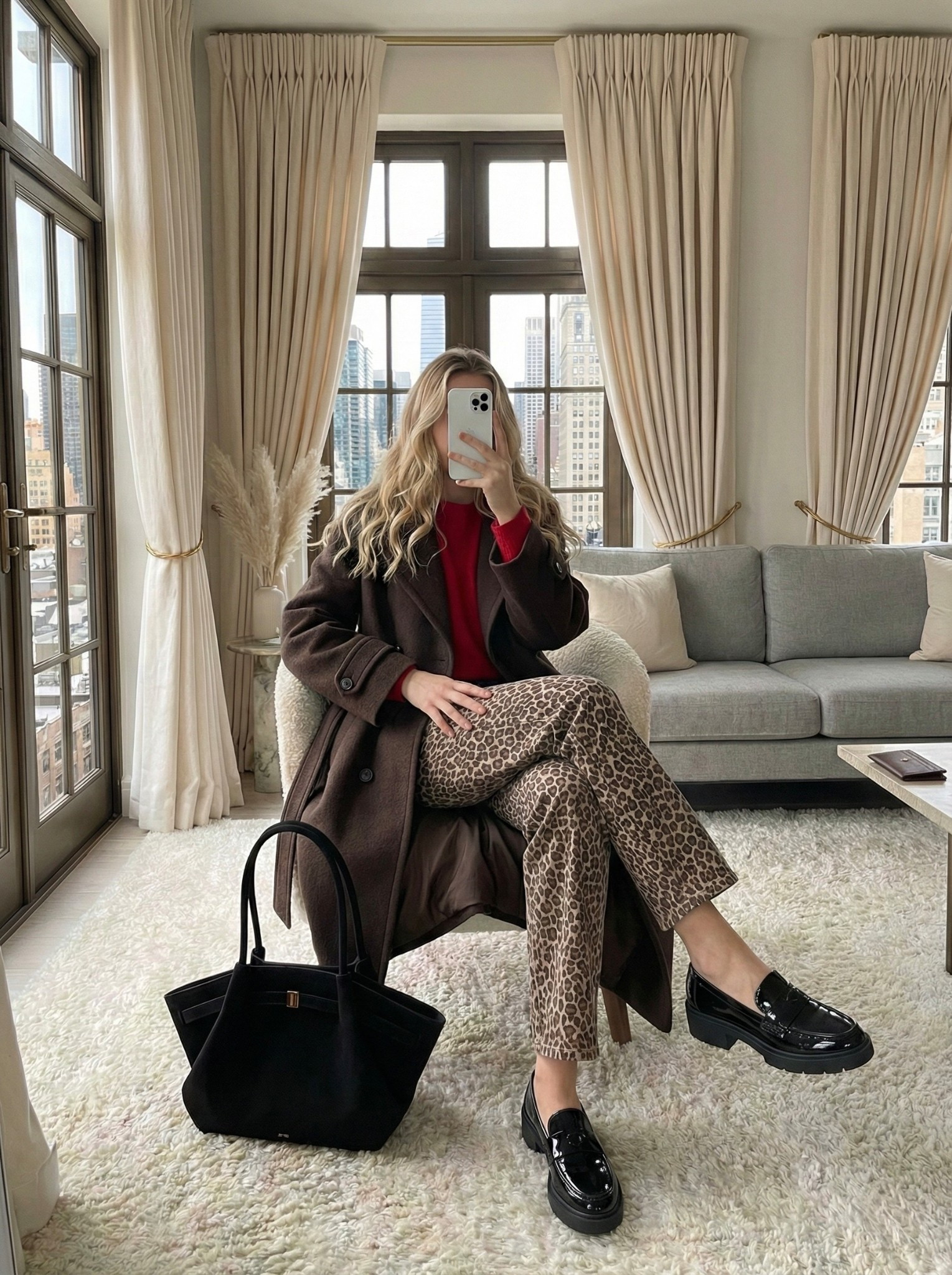 Leopard print pants and red sweater outfit ❤️🐆

A chic way to style the leopard print trend for winter. Pairing statement animal print trousers with a bright pop of red and a classic chocolate brown coat keeps the look balanced and polished. Finished with chunky loafers for a comfortable city outfit.

Style Details:
• Brown wool coat (Classic structured fit)
• Red crewneck sweater
• Leopard print trousers
• Black patent leather loafers
• Large black suede tote bag

Recreate this trendy winter look with the similar styles linked below!

#LTKootd #LTKSeasonal #LTKHoliday