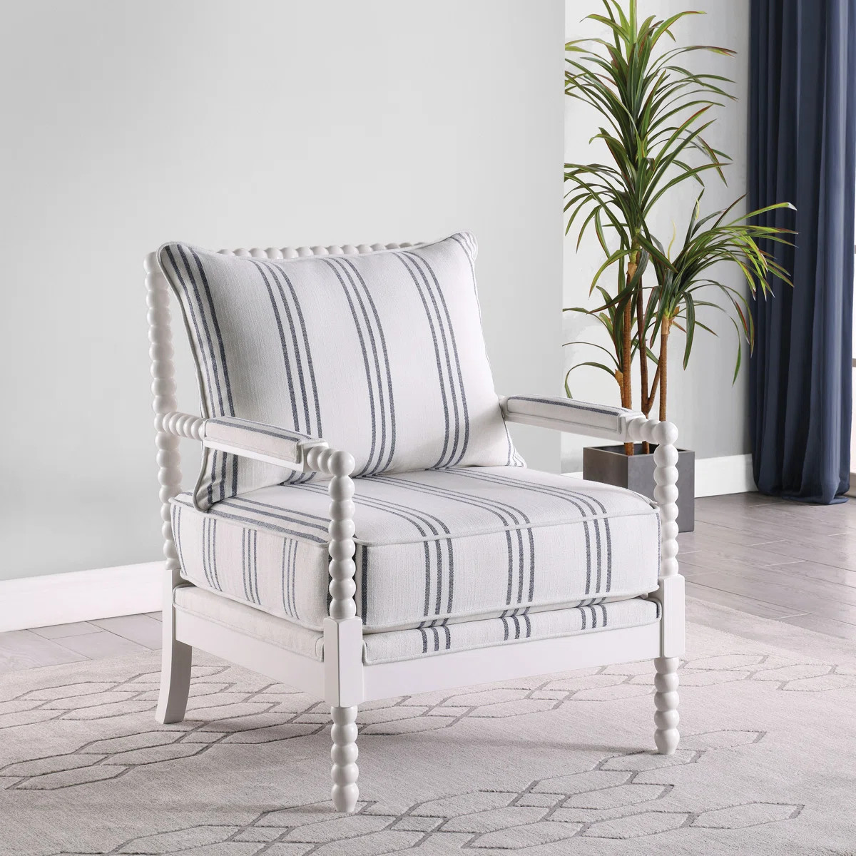 Herndon Upholstered Bobbin Accent Chair White and Navy | Wayfair North America