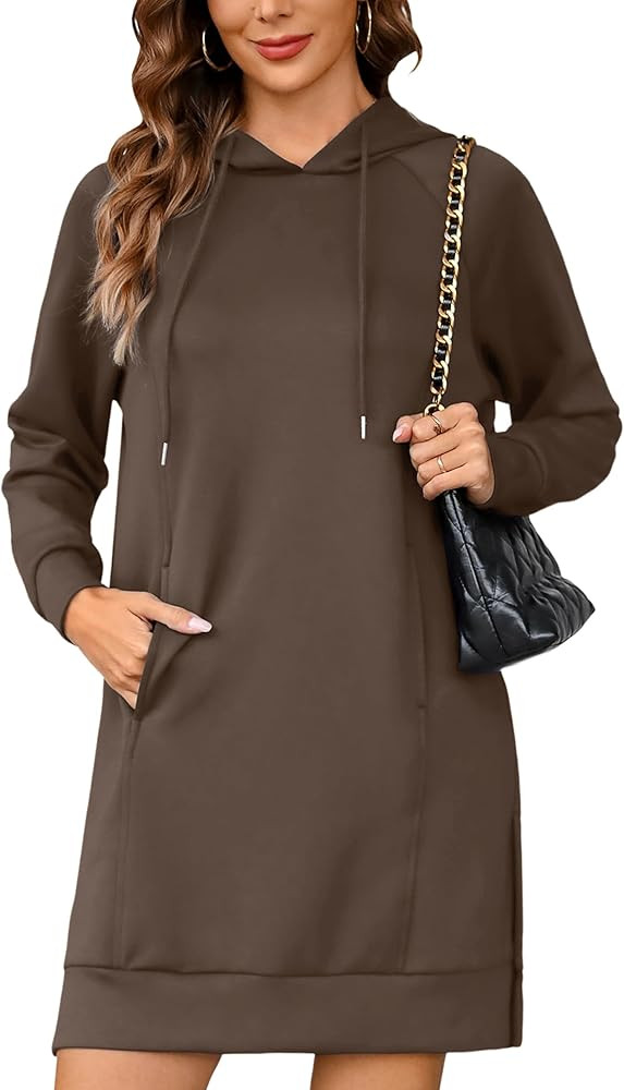 Quenteen Hoodie Dress for Women Sweatshirt Dress Oversized Casual Split Hem 2025 Fall Winter Pull... | Amazon (US)