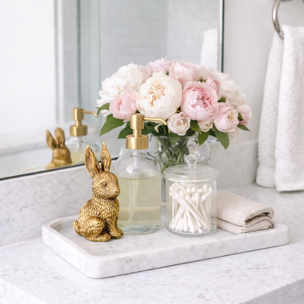 Cute Easter/Spring tray decor for your bathroom 

(Image generated with the help of AI based on my mood board)

Easter decor, Easter bathroom, spring decor, spring florals, vase, bathroom towel, hand towel, marble tray

#LTKSpringSale #LTKHome