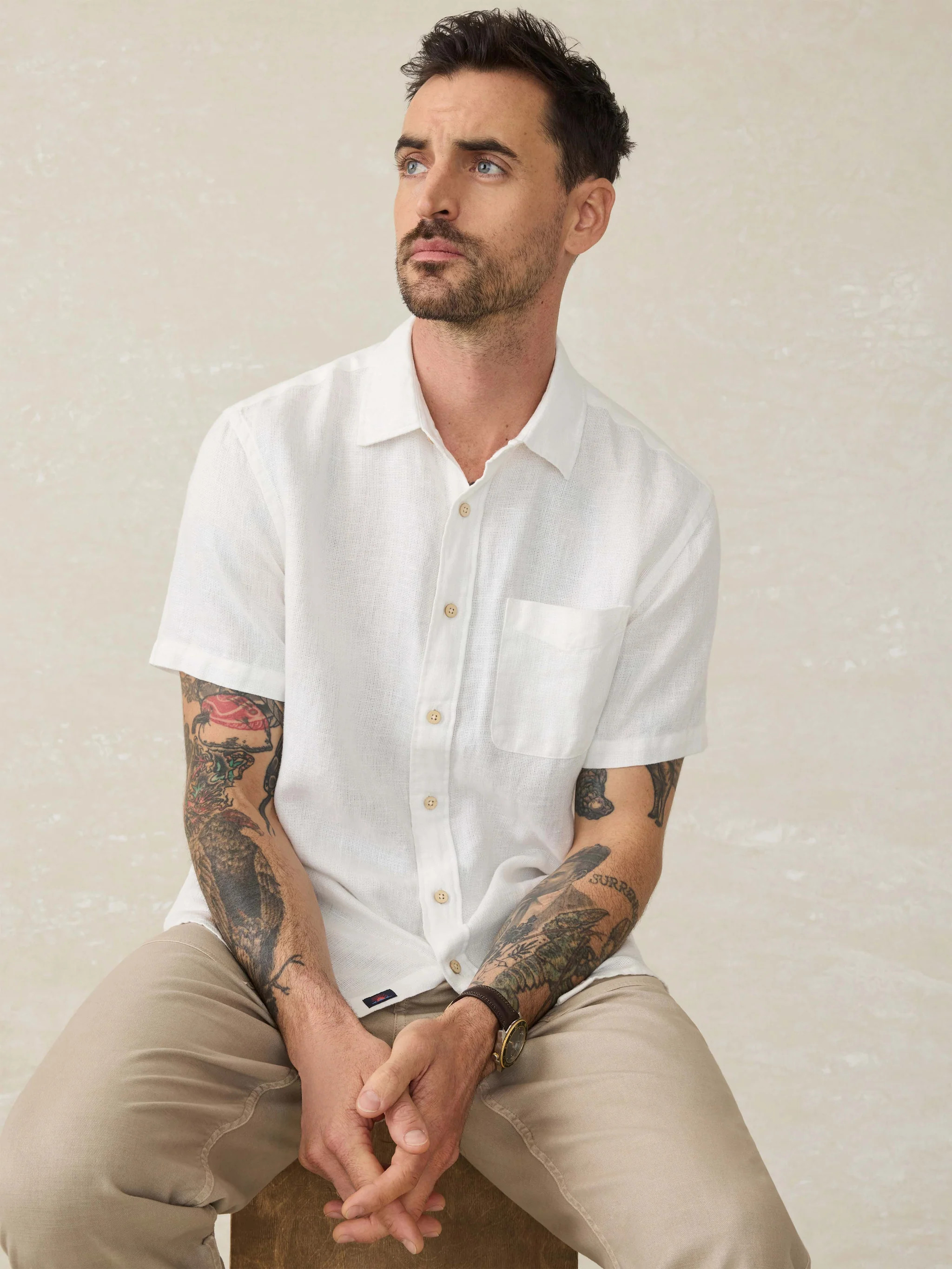 Short-Sleeve Palma Linen Shirt - Bright White Basketweave | Faherty