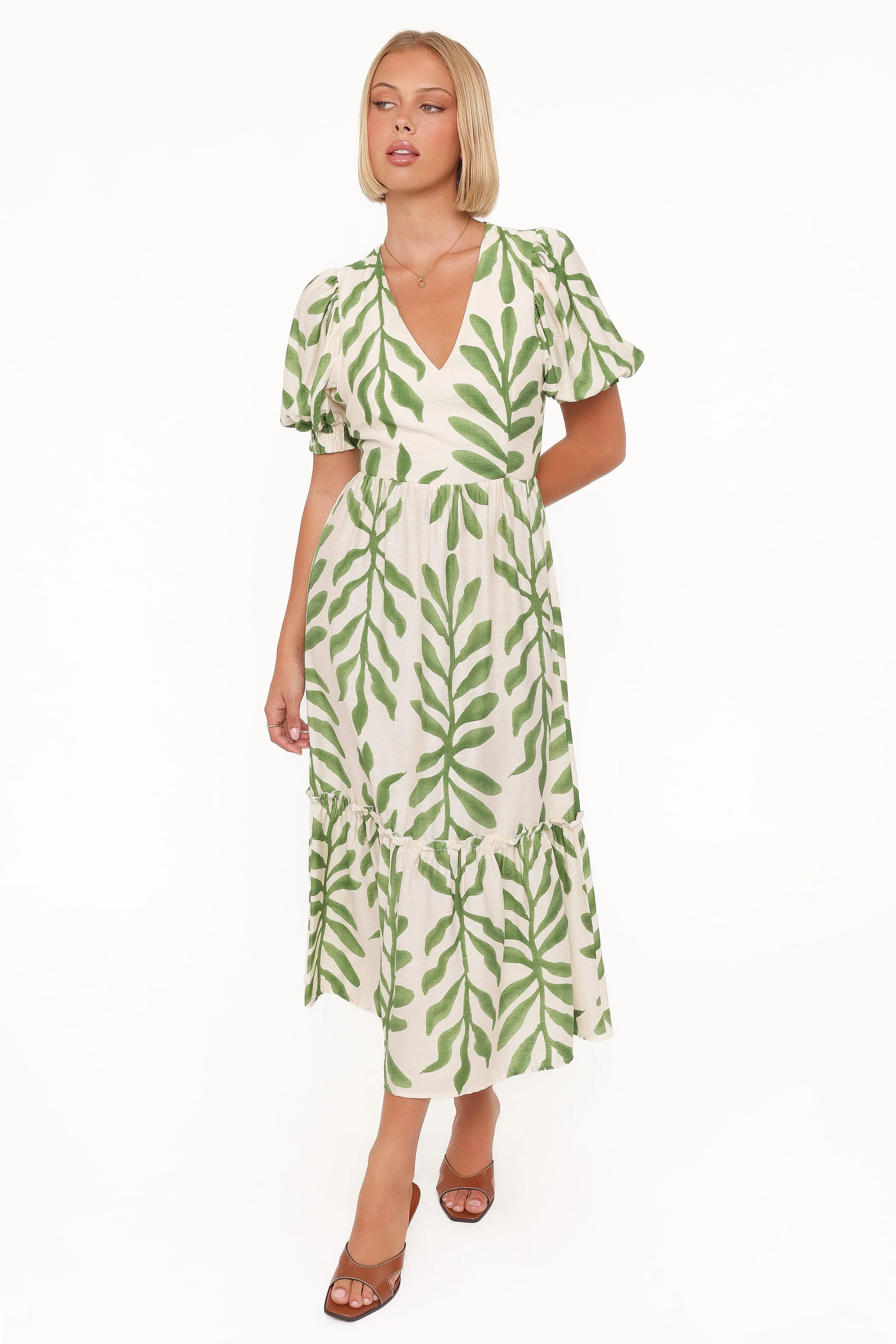Steele Puff Sleeve Midi Dress - Green Palm | Petal & Pup (US)