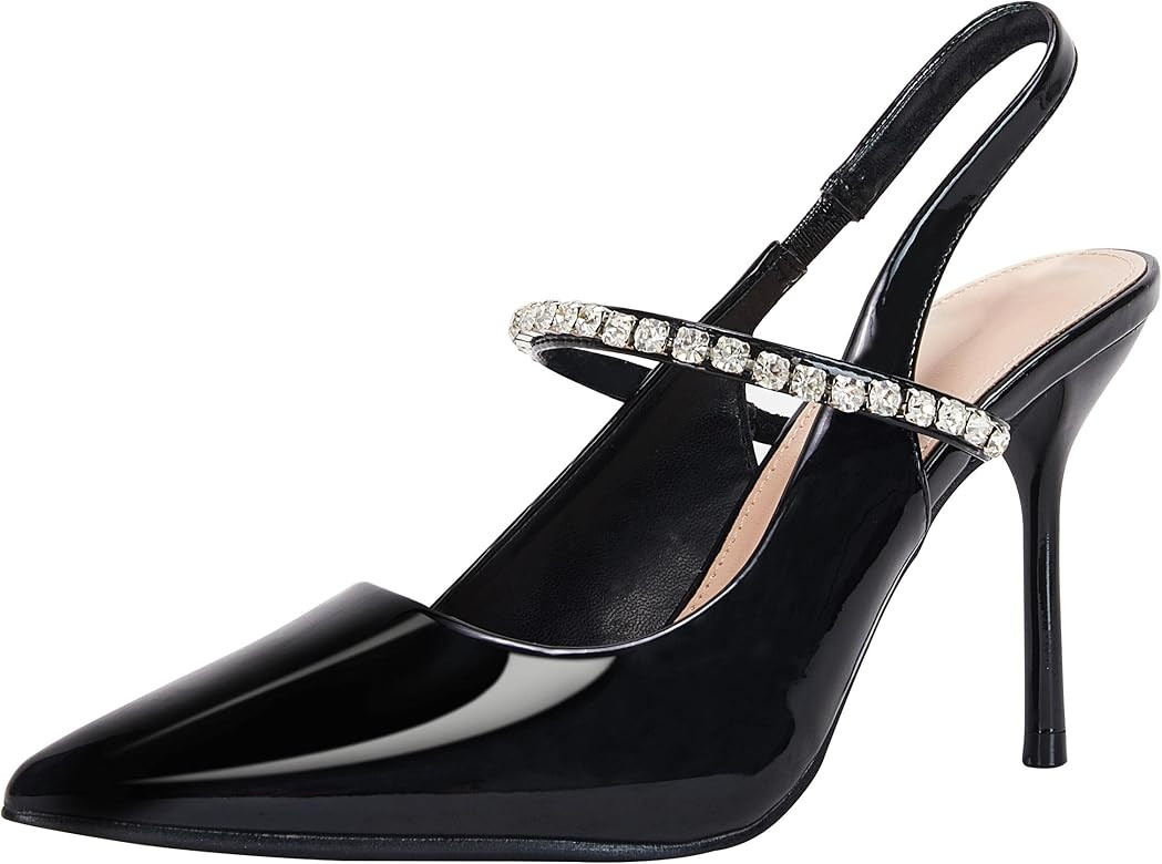 Coutgo Womens Rhinestone Slingback Heels Ponited Toe Stiletto Studded Strap Wedding Dress Pumps | Amazon (US)