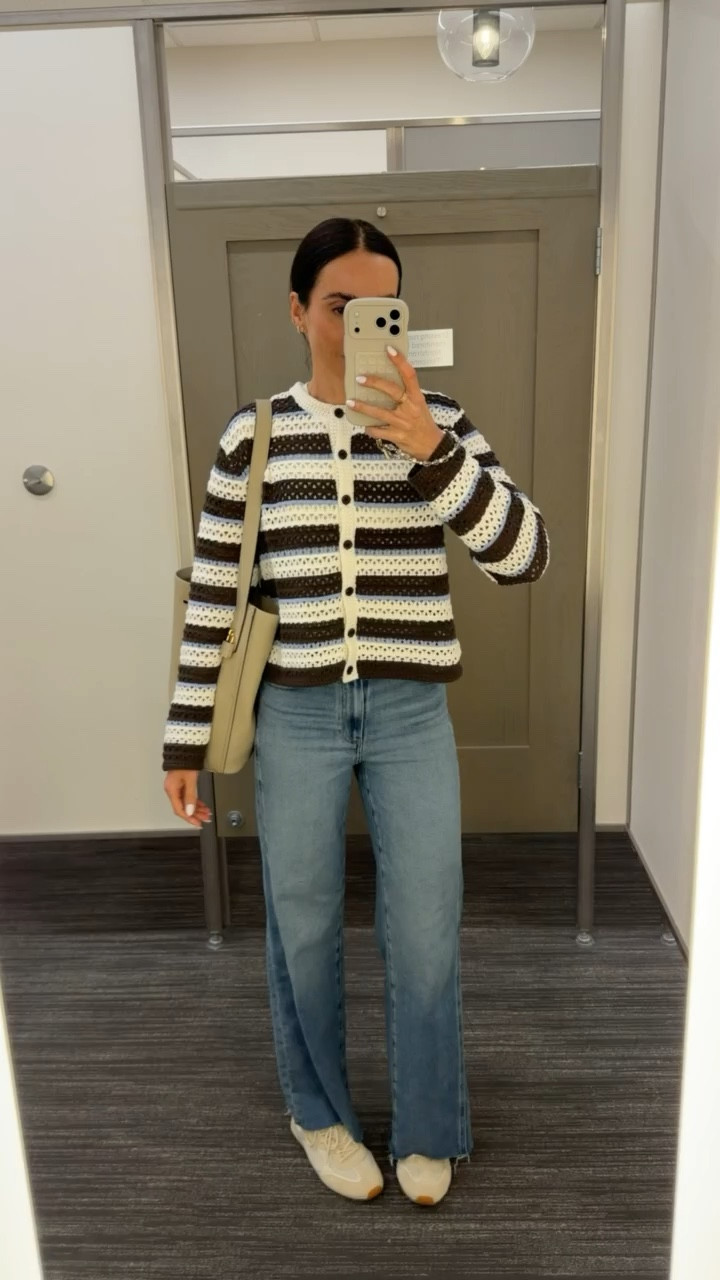 Cute striped cardigan and Oaige jesns, Tory Burch bag and sneakers, cute spring outfit, casual chic, annabrstyle

#LTKOver40 #LTKootd