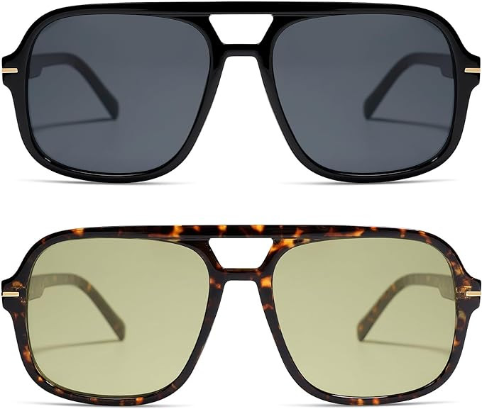 Retro Trendy Square Aviator Sunglasses Womens Mens 70s Classic Vintage Oversized Sun Glasses AR82... | Amazon (US)