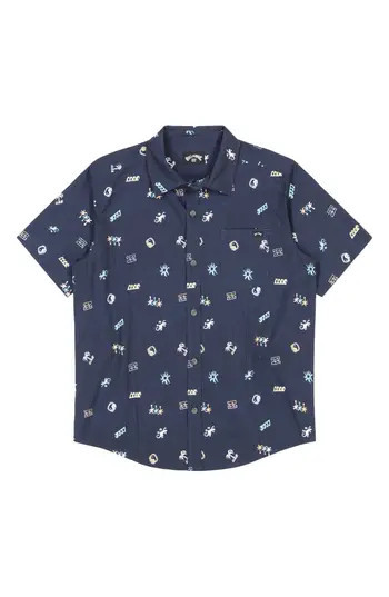 Billabong Kids' Sundays Mini Short Sleeve Button-Up Shirt in Dark Navy at Nordstrom Rack, Size L (14-16) | Nordstrom Rack