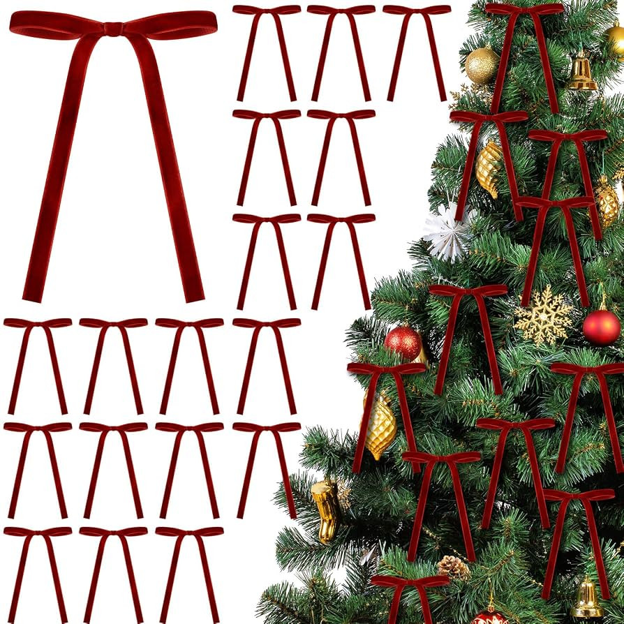 24 Pcs Velvet Bows Christmas Tree Ornaments Vintage Velvet Ribbon Bows for Tree Garland Wreath In... | Amazon (US)