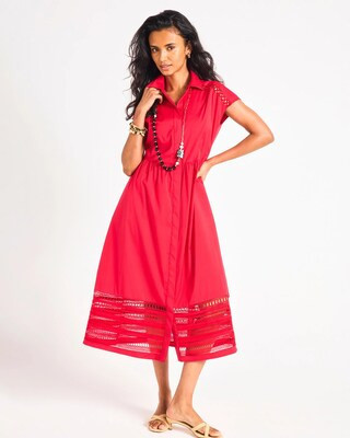 Women's Lace Trim Midi Shirtdress in Cherry Lush | Chico's | Chico's
