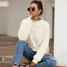 Mock Neck Fluffy Knit Sweater | SHEIN