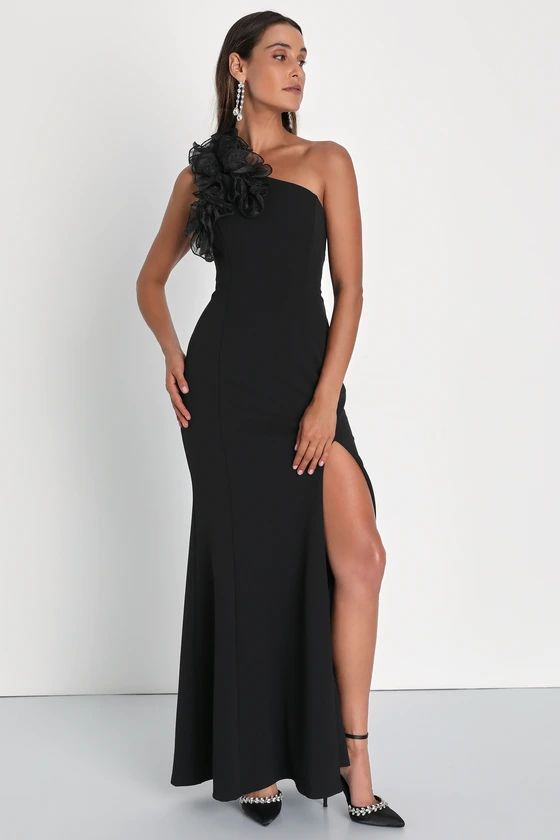 Stunning Significance Black One-Shoulder 3D Ruffled Maxi Dress | Lulus (US)