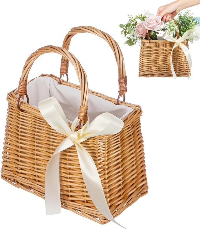 PRETYZOOM Rattan Baskets Wicker Rattan Flower Basket Wicker Handbag Purse Retro Women Straw Tote ... | Amazon (US)