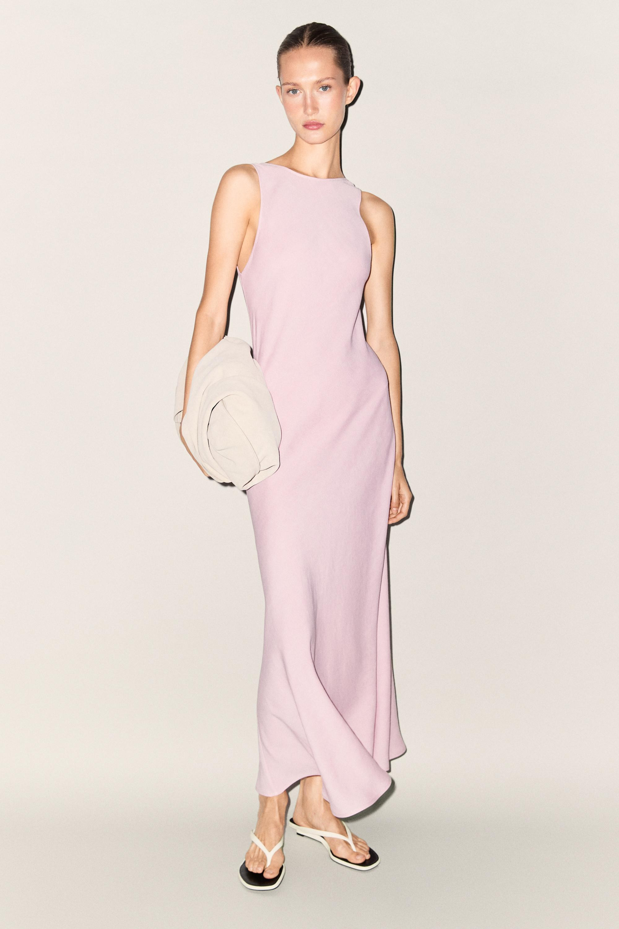 Flowing linen-blend midi dress | Massimo Dutti UK