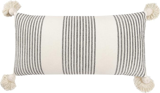 Creative Co-op Cotton & Chenille Vertical Grey Stripes, Tassels & Solid Cream Back Pillows | Amazon (US)
