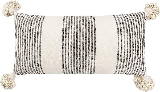 Creative Co-op Cotton & Chenille Vertical Grey Stripes, Tassels & Solid Cream Back Pillows | Amazon (US)