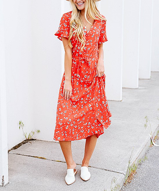 Red Floral Midi Dress - Women | zulily