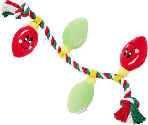 Frisco Holiday Lights Plush with Rope Squeaky Dog Toy, Medium/Large | Chewy